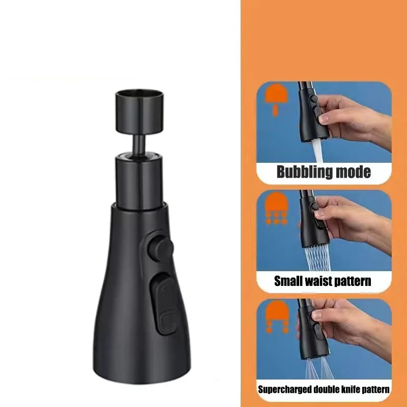 HydroFlex360 – Multifunctional 360°/720° Rotatable Kitchen Faucet Attachment with 3 Spray Types Bowlift