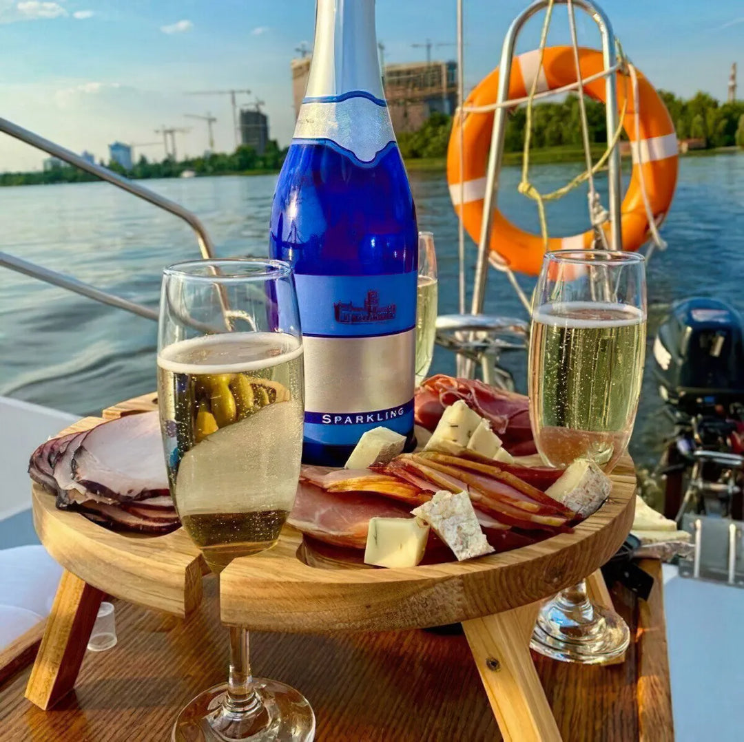 BowLift | Wooden Outdoor Folding Picnic Table With Glass Holder