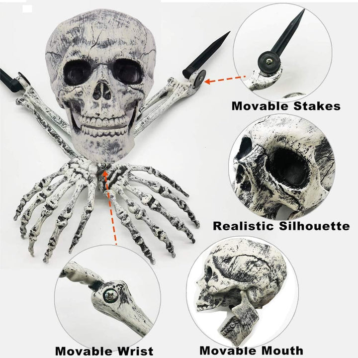 BowLift | Halloween Yard Decoration | Light-Up Skull & Skeleton Arms | 8-Mode LED Outdoor Prop