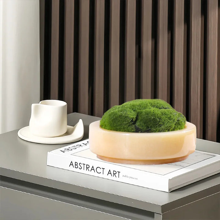 BowLift | Natural Marble Stone Moss Flower Pot - Luxury Round Desktop Planter