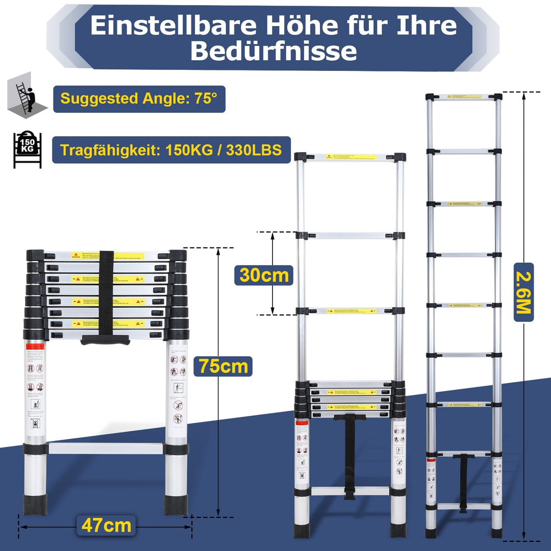 Telescopic Ladder Aluminum Load capacity up to 150kg 2.6m-5m | Bowlift