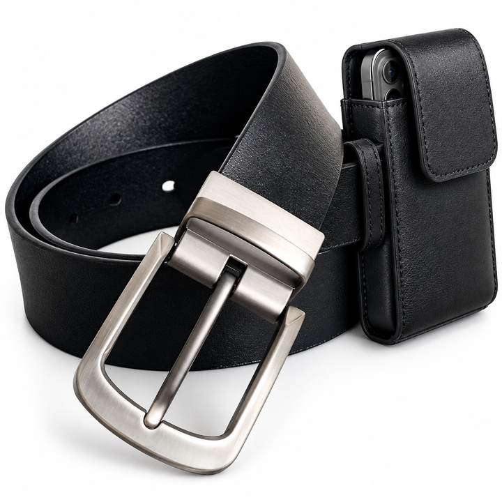 Classic Full-Grain Leather Dress Belt with Brushed Metal Pin Buckle Bowlift