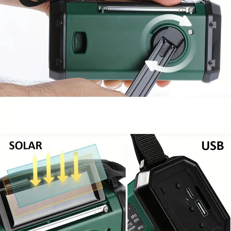 BowLift | Solar emergency radio with power bank – crank radio with LED flashlight for camping & outdoor