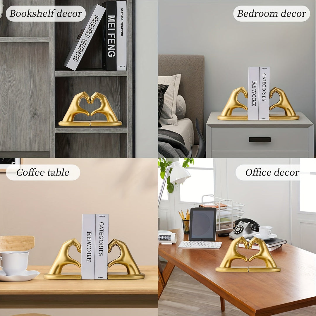 Chic Heart Support - Modern Finger Bookends in Gold Bowlift