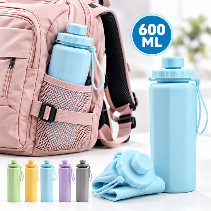 Portable Rectangular BPA-Free Tritan Water Bottle with Screw Cap and Silicone Carry Loop Bowlift