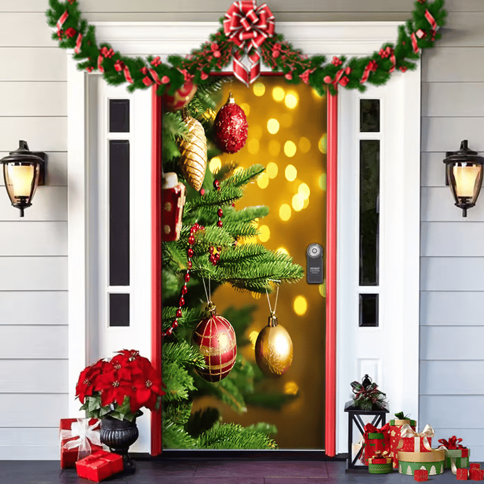 BowLift | Christmas Door Decoration with Santa Claus | Fabric Door Cover | Quick Assembly & Reusable