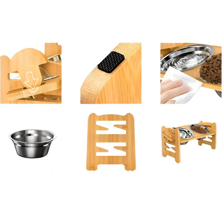 Elevated non-slip dog bowl stand with double bowls Bowlift