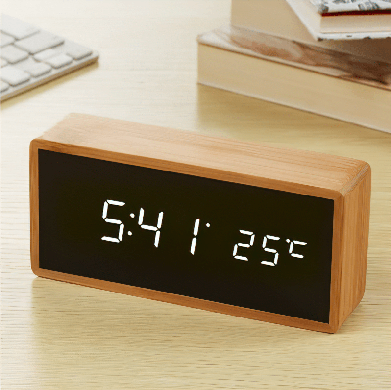 BowLift | ECOCLOCK – Bamboo LED Alarm Clock with Time and Temperature Display