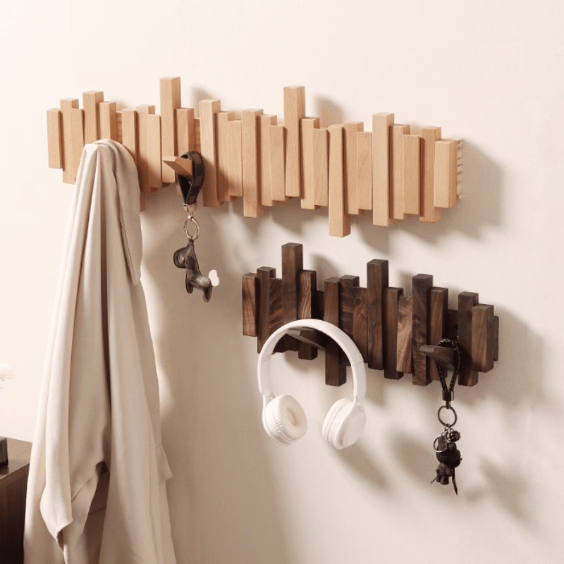 Wooden Wall Coat Rack with Foldable Hooks and Minimalist Design | Bowlift