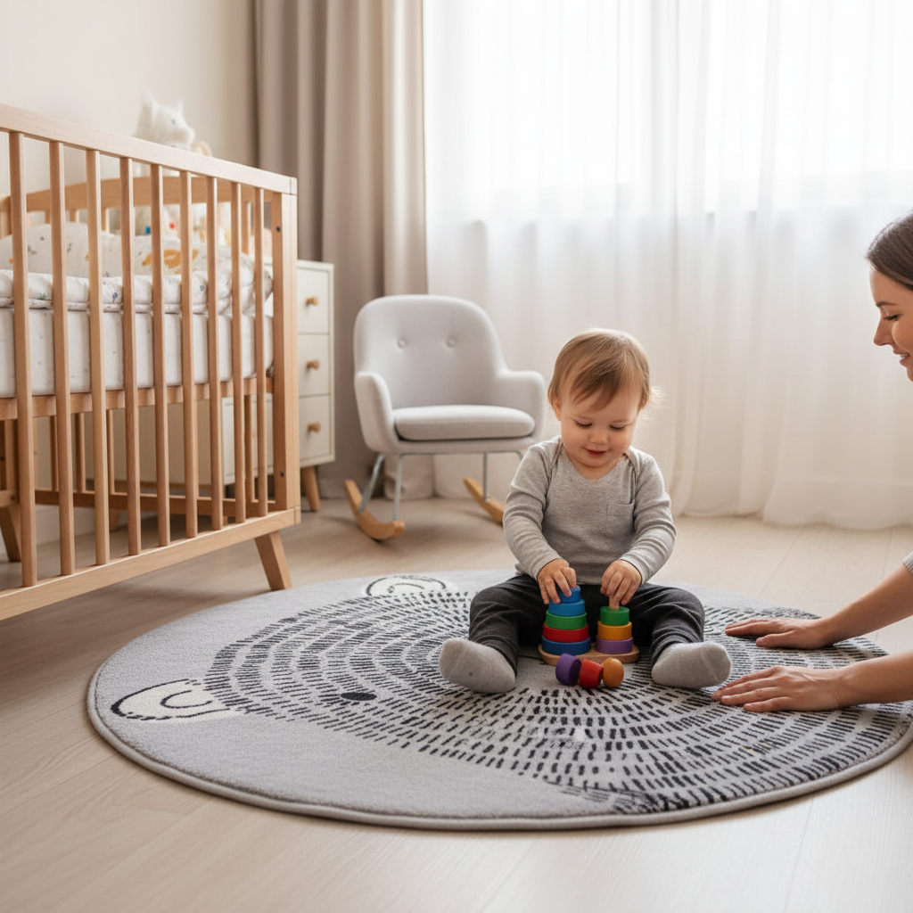 BowLift | Soft Round Cartoon Baby Play Mat for Nursery and Living Room