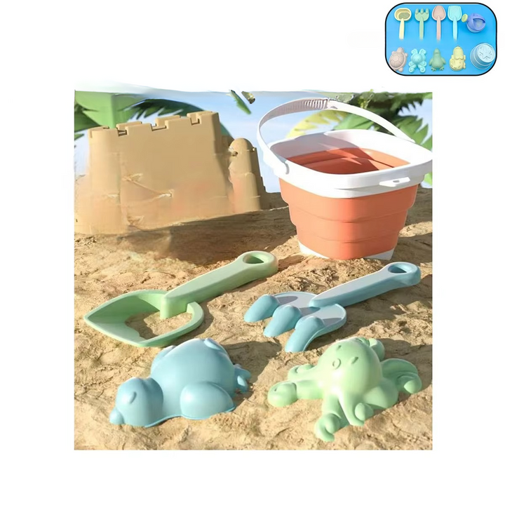 BowLift | Kids Beach Sand and Water Play Set - Foldable Bucket and Accessories (1, 5, or 11 Piece Set, Random Color)