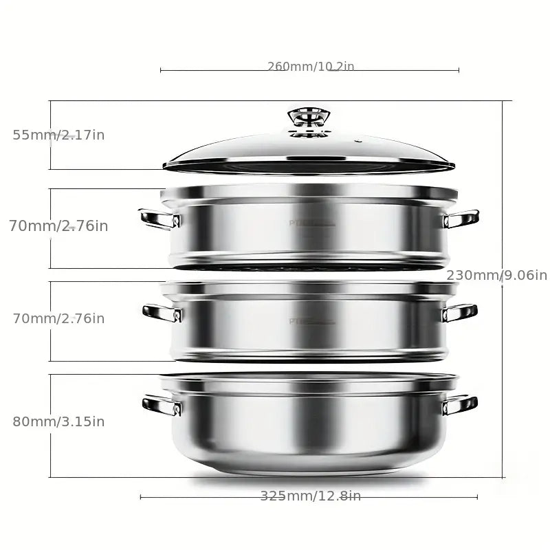 BowLift | NutriSteam | 3-Tier Stainless Steel Steamer – Healthy Cooking Made Easy