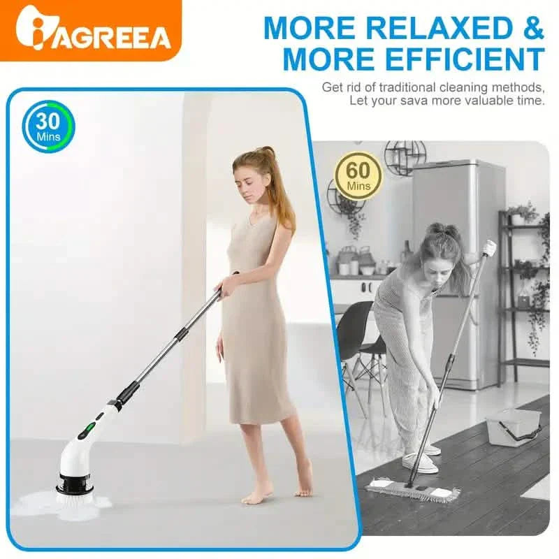 BowLift | Electric Rotating Scrubber with Replaceable 8 Brush Heads and Adjustable Extension Handle
