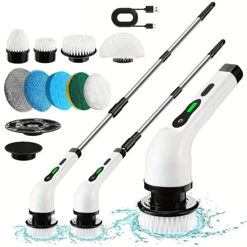 BowLift | Electric Rotating Scrubber with Replaceable 8 Brush Heads and Adjustable Extension Handle