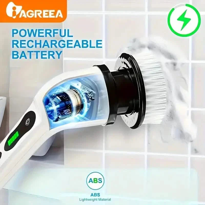 BowLift | Electric Rotating Scrubber with Replaceable 8 Brush Heads and Adjustable Extension Handle