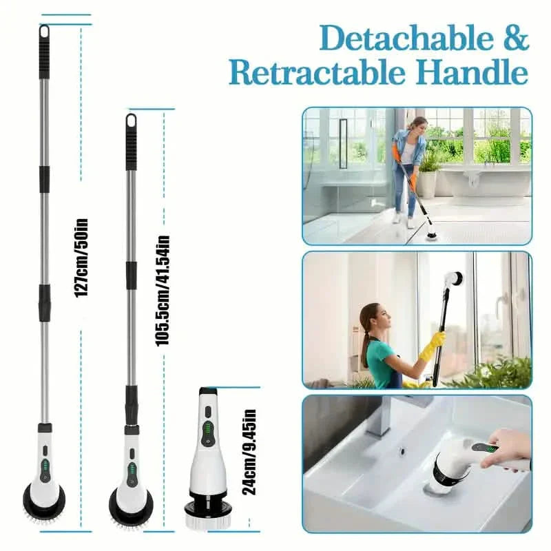 BowLift | Electric Rotating Scrubber with Replaceable 8 Brush Heads and Adjustable Extension Handle