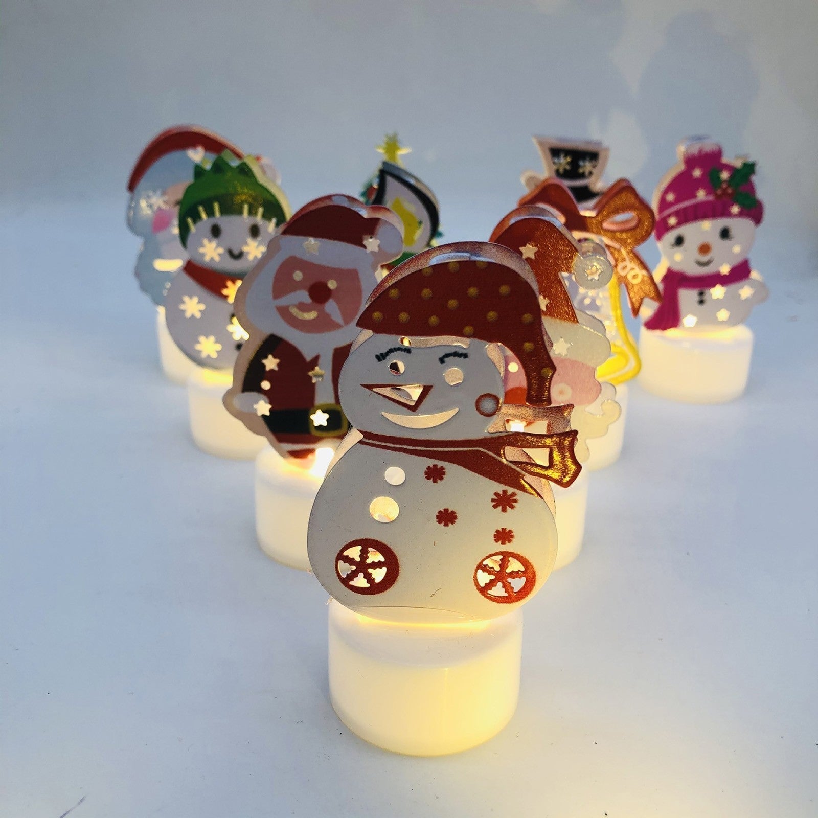 BowLift | Electronic LED Christmas Candle Lamps - Set of 10 – Adorable Santa, Snowman & Tree Night Lights for Festive Home, Party, & Garden Décor