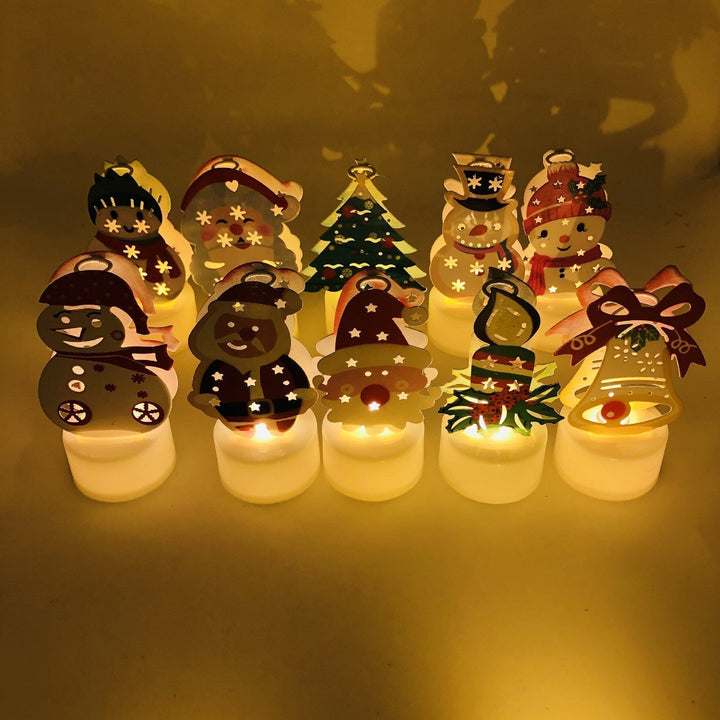 BowLift | Electronic LED Christmas Candle Lamps - Set of 10 – Adorable Santa, Snowman & Tree Night Lights for Festive Home, Party, & Garden Décor
