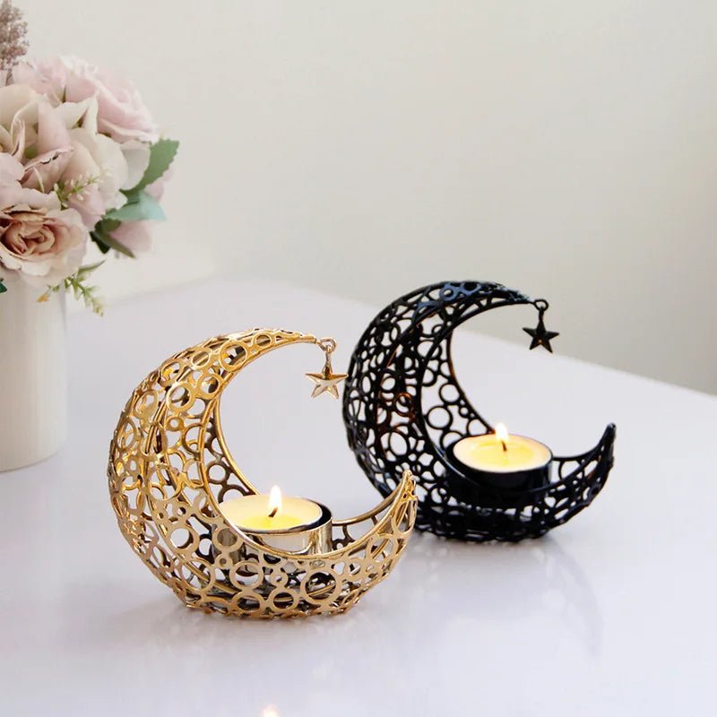 BowLift | Elegant Black or Gold Crescent Moon Candle Holders – Romantic Tealight Décor for Weddings, Christmas, and Special Occasions