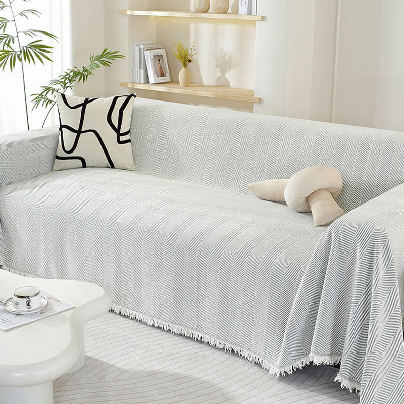 BowLift | Chenille Sofa Cover Herringbone Tassel Design