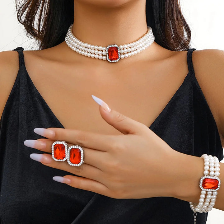 BowLift | Elegant Pearl Diamond Necklace, Bracelet, and Earring Set