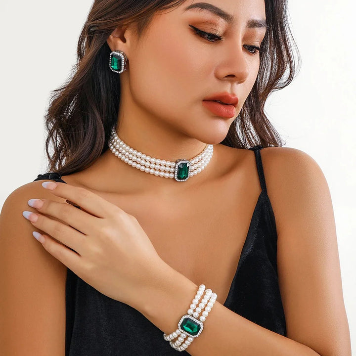 BowLift | Elegant Pearl Diamond Necklace, Bracelet, and Earring Set