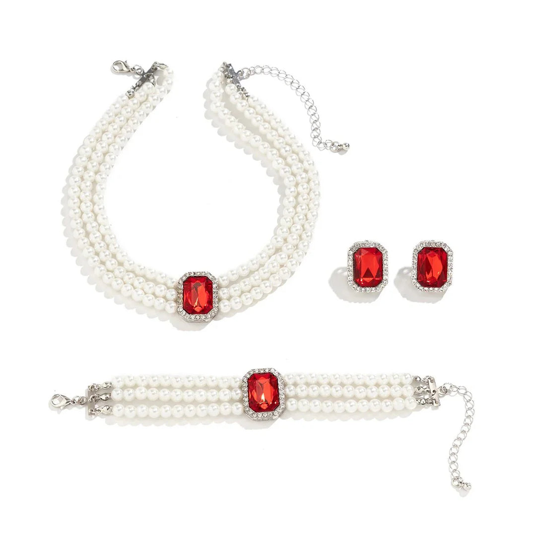 BowLift | Elegant Pearl Diamond Necklace, Bracelet, and Earring Set