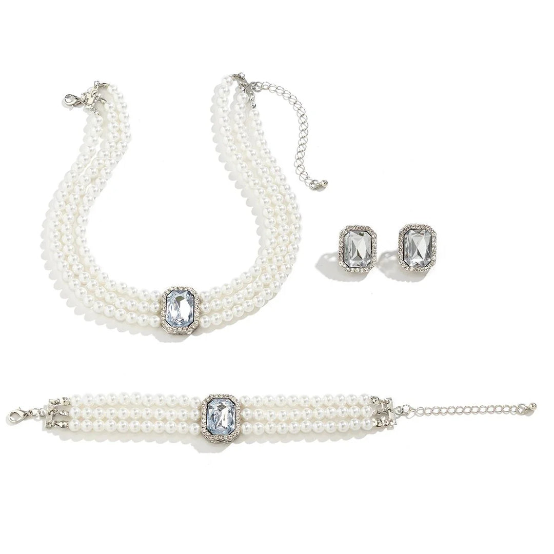 BowLift | Elegant Pearl Diamond Necklace, Bracelet, and Earring Set