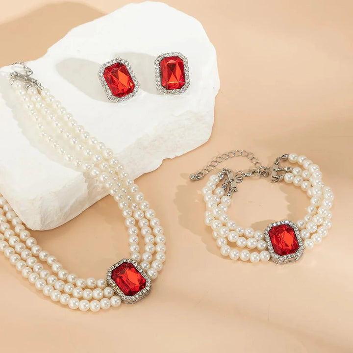 BowLift | Elegant Pearl Diamond Necklace, Bracelet, and Earring Set