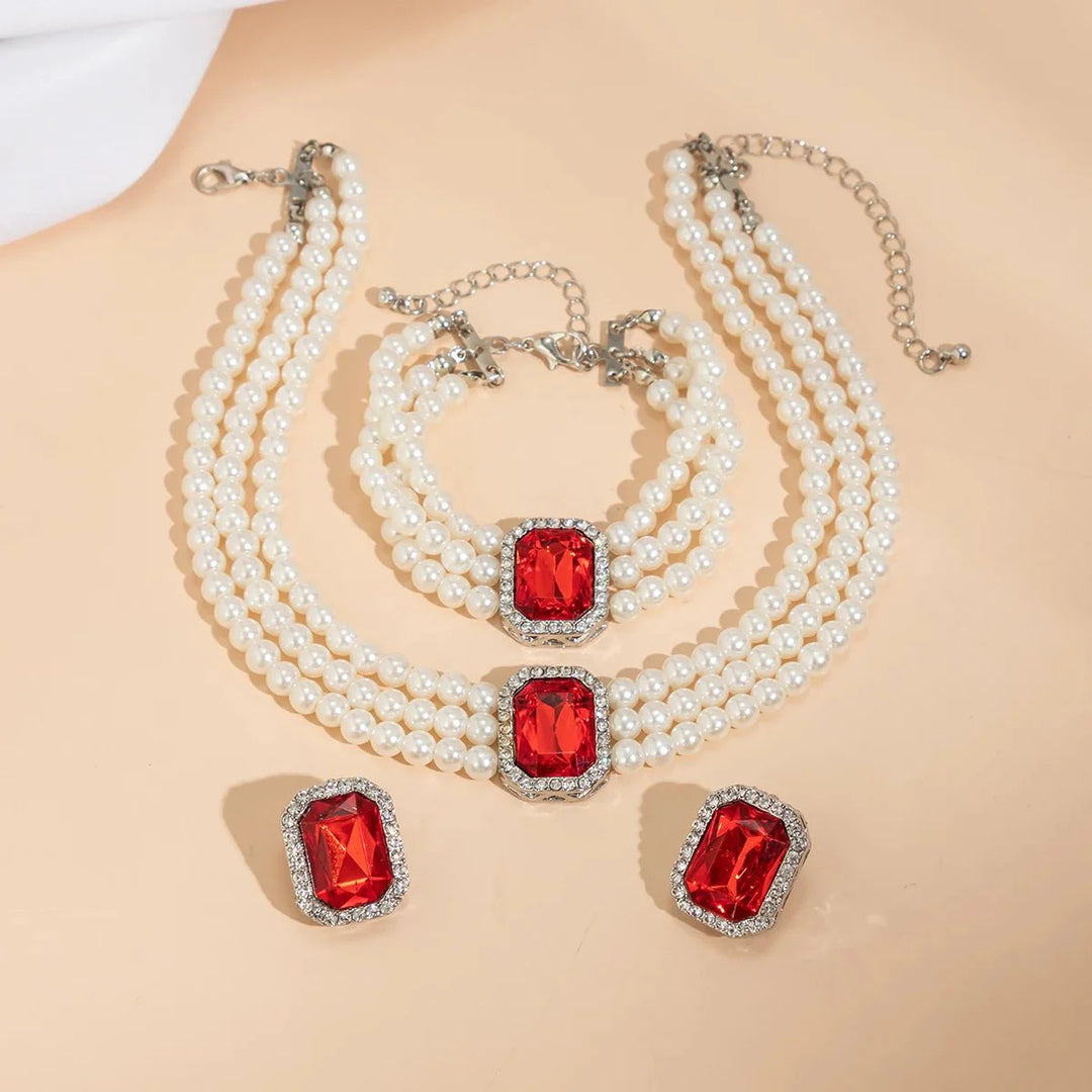 BowLift | Elegant Pearl Diamond Necklace, Bracelet, and Earring Set