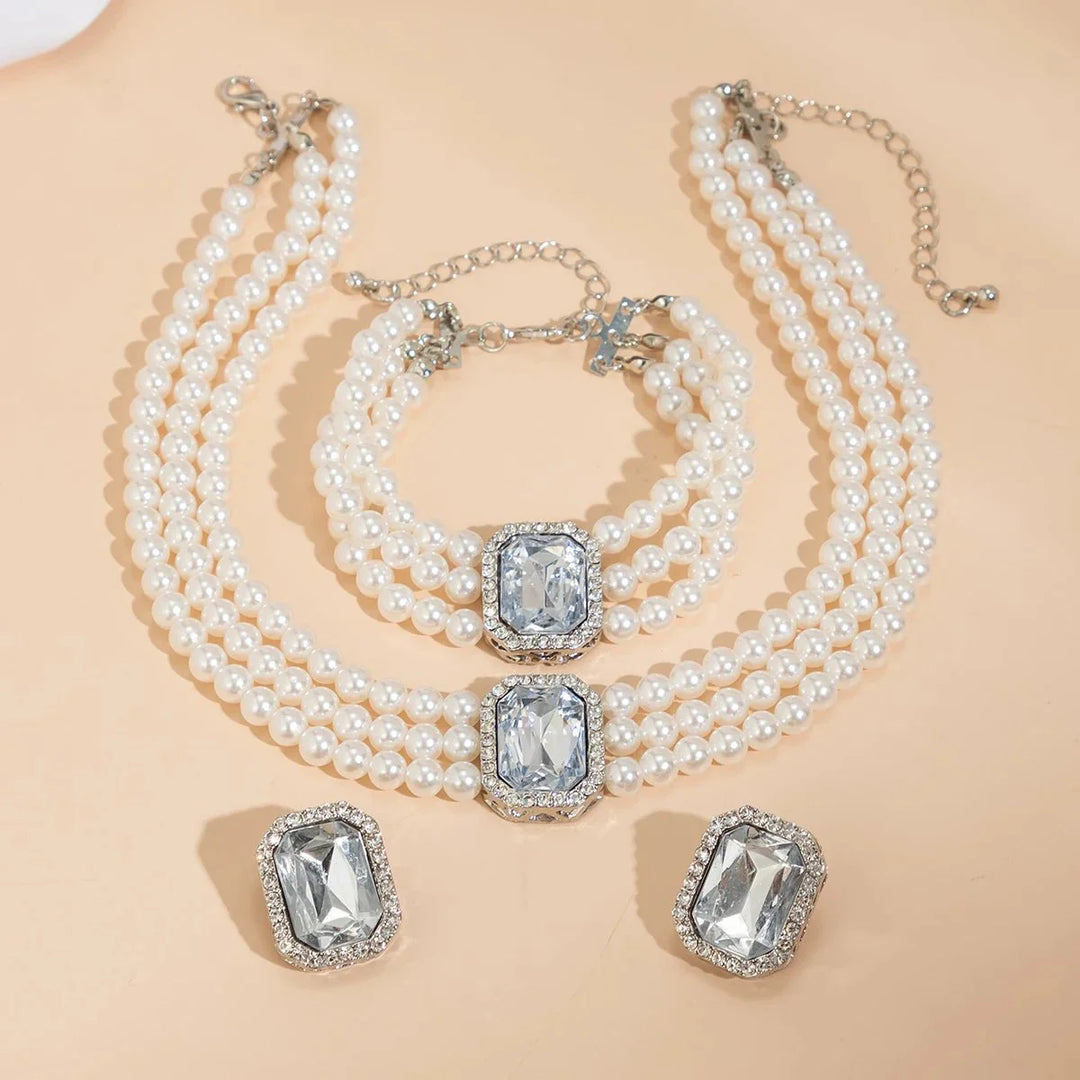 BowLift | Elegant Pearl Diamond Necklace, Bracelet, and Earring Set