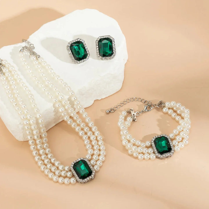 BowLift | Elegant Pearl Diamond Necklace, Bracelet, and Earring Set