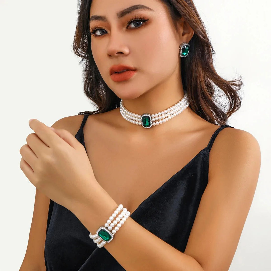 BowLift | Elegant Pearl Diamond Necklace, Bracelet, and Earring Set