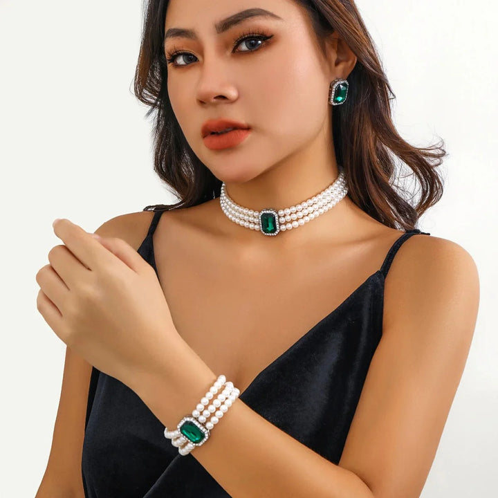 BowLift | Elegant Pearl Diamond Necklace, Bracelet, and Earring Set