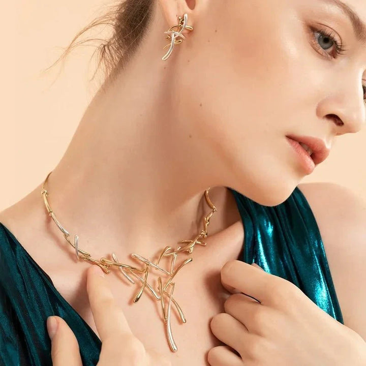 BowLift | Elegant Two-Tone Branch Cross Necklace and Earring Set