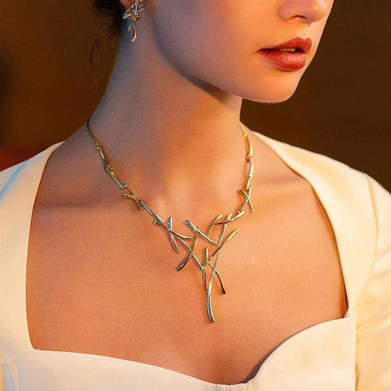 BowLift | Elegant Two-Tone Branch Cross Necklace and Earring Set