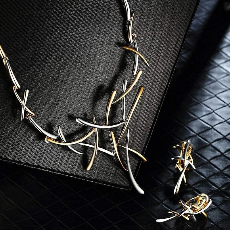 BowLift | Elegant Two-Tone Branch Cross Necklace and Earring Set