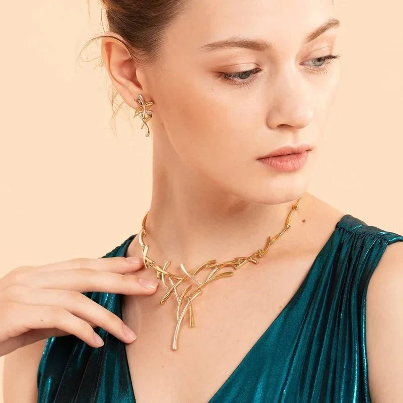 BowLift | Elegant Two-Tone Branch Cross Necklace and Earring Set
