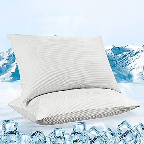 2-Pack Cooling Pillowcases – Premium Silky White Stripes,  Technology, Q-Max 0.3 | Bowlift