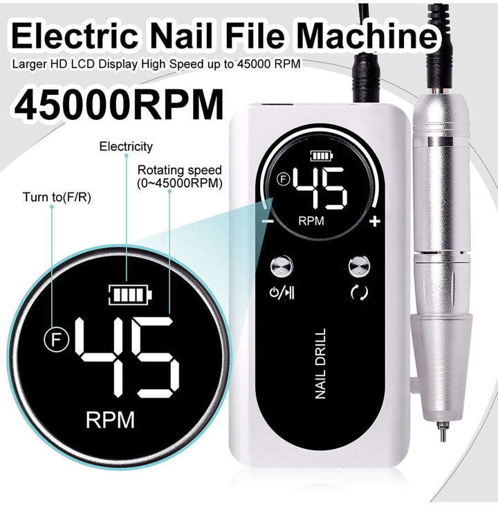 BowLift | ProNail 45000RPM Electric Nail File – Portable Rechargeable E-File for Manicure & Acrylic Nails | Low Noise