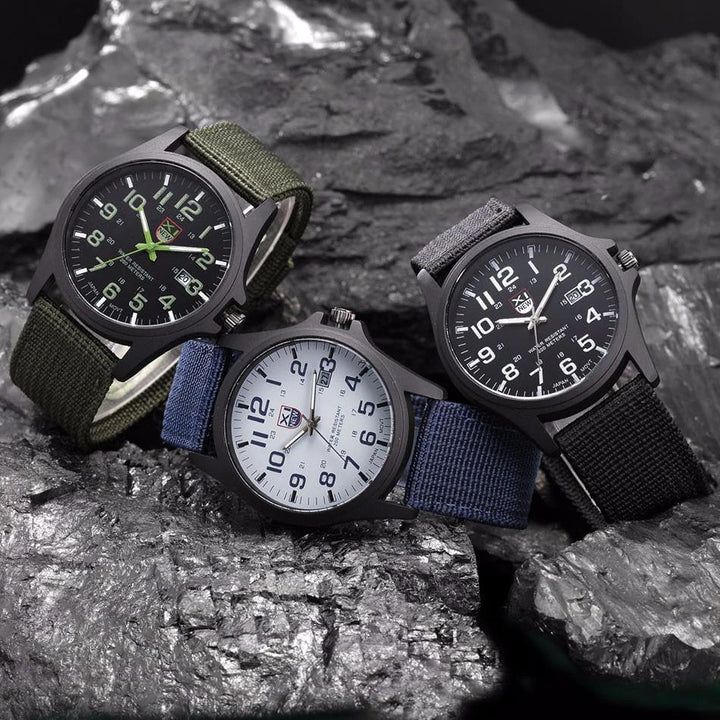 BowLift | Military Style Robust Watch with Illuminated Dial, Waterproof, Stopwatch and Date Display