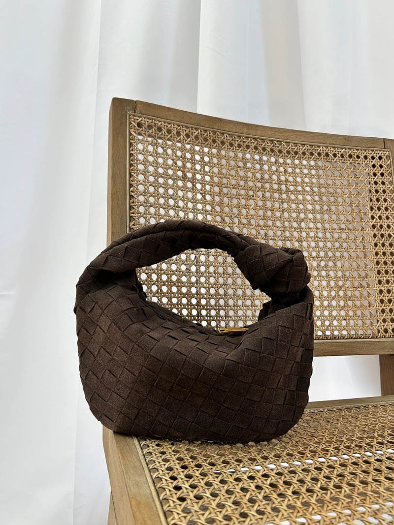 BowLift | Elsa – Stylish Mini Suede Bag with Woven Knot Design & Gold Accents