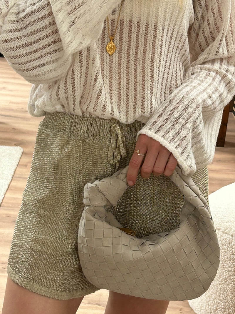 BowLift | Elsa – Stylish Mini Suede Bag with Woven Knot Design & Gold Accents