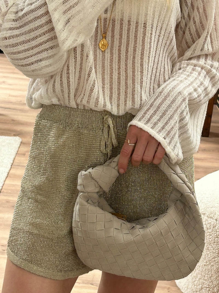 BowLift | Elsa – Stylish Mini Suede Bag with Woven Knot Design & Gold Accents
