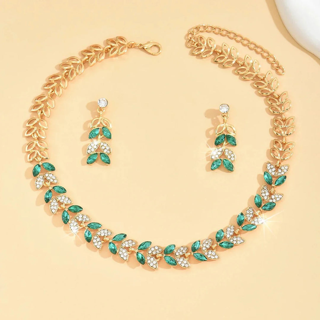 BowLift | Emerald Leaf Diamond Necklace and Earring Set