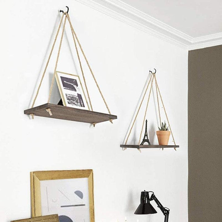 BowLift | Scandinavian Wood Hanging Shelf - Minimalist Floating Wall Shelf with String