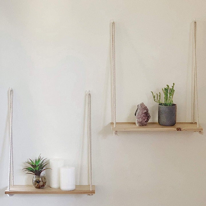 BowLift | Scandinavian Wood Hanging Shelf - Minimalist Floating Wall Shelf with String