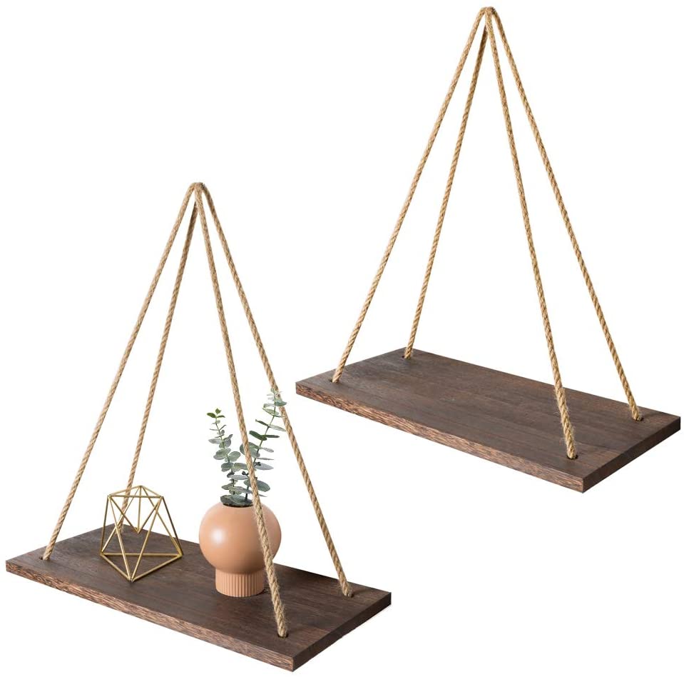 BowLift | Scandinavian Wood Hanging Shelf - Minimalist Floating Wall Shelf with String