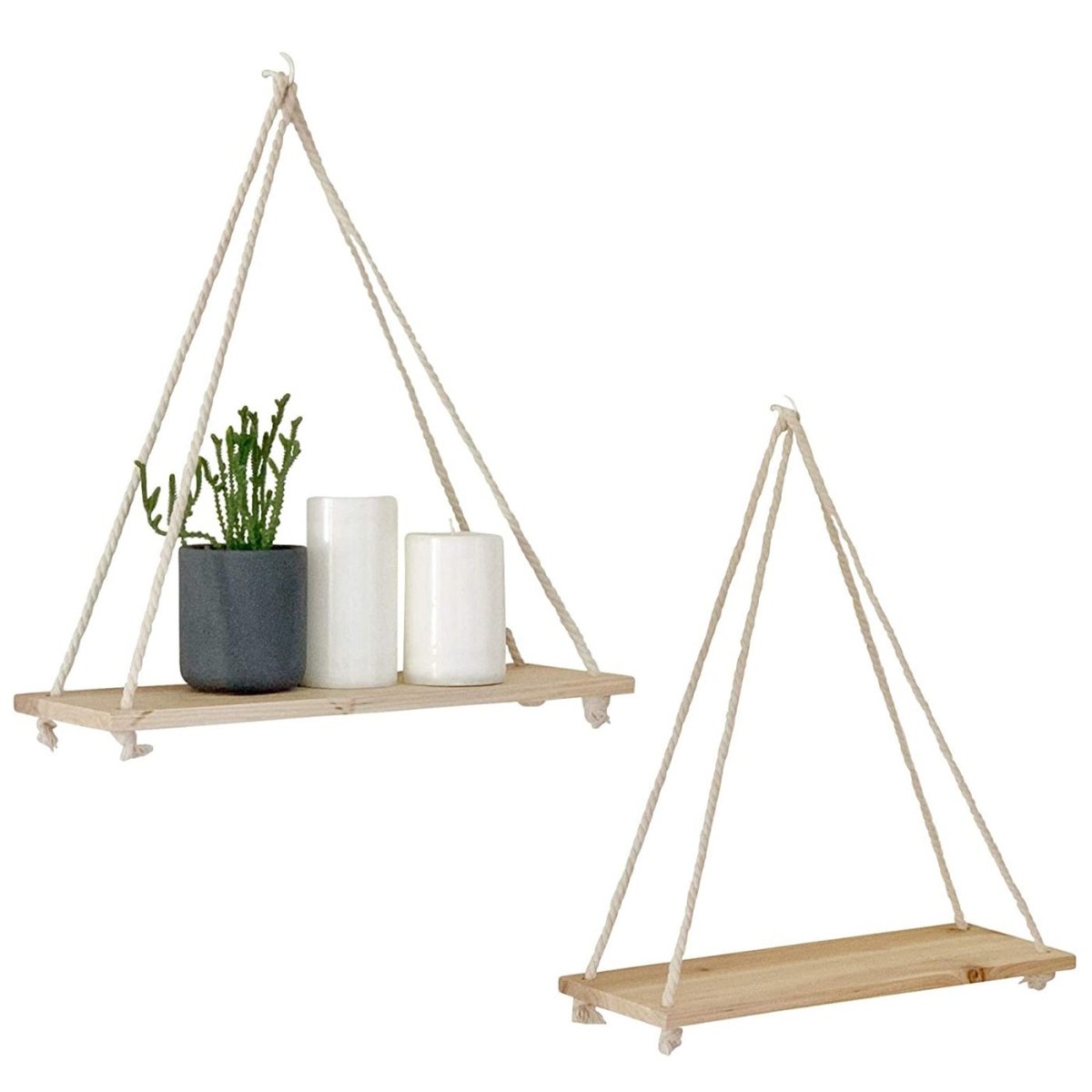 BowLift | Scandinavian Wood Hanging Shelf - Minimalist Floating Wall Shelf with String