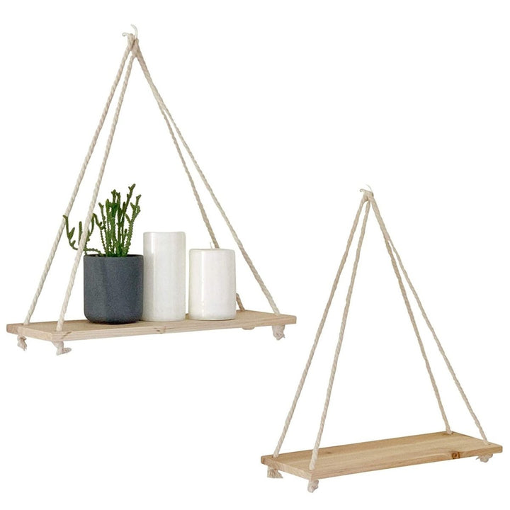 BowLift | Scandinavian Wood Hanging Shelf - Minimalist Floating Wall Shelf with String